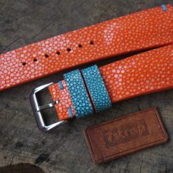 Orange Stingray Leather Watch Strap For Oris Aquis, Custom Orange Stingray Leather Watch Strap