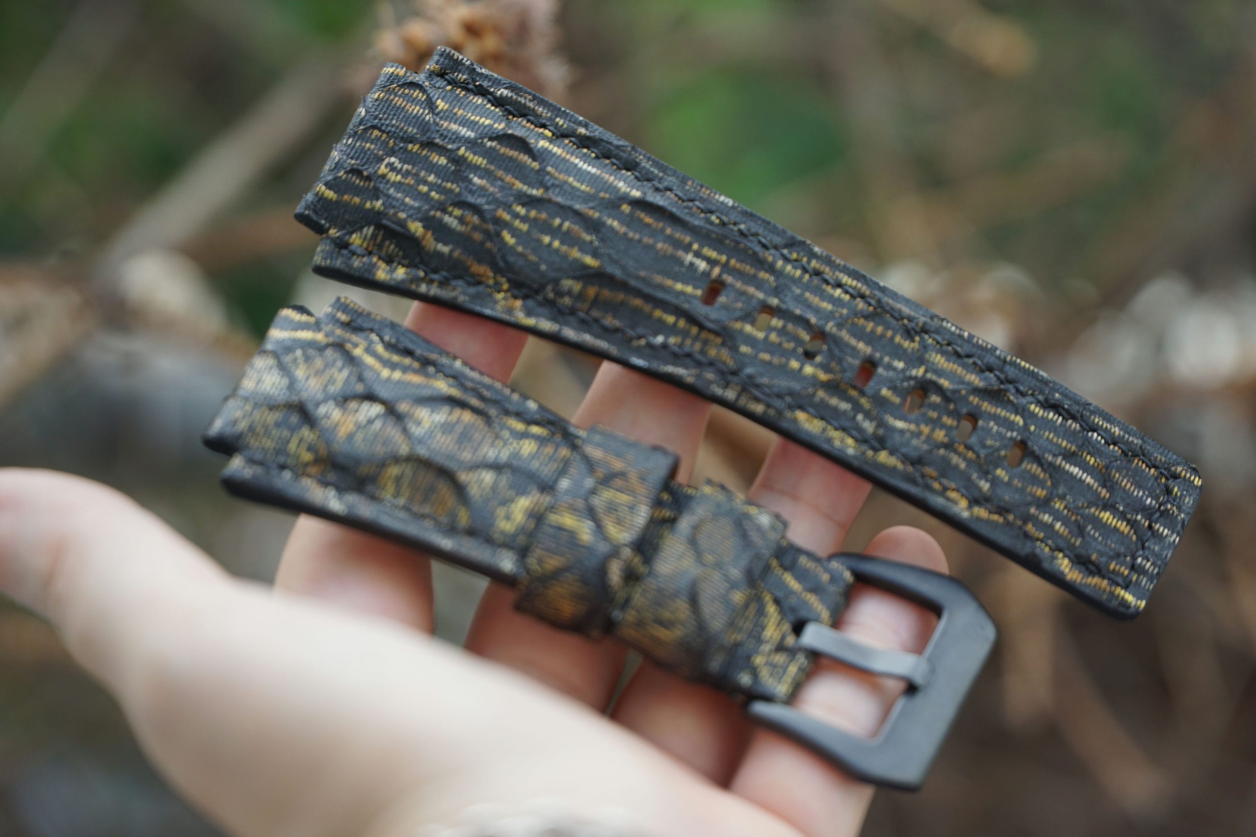 BLack mix gold Python Leather Watch Strap For Bell & Ross